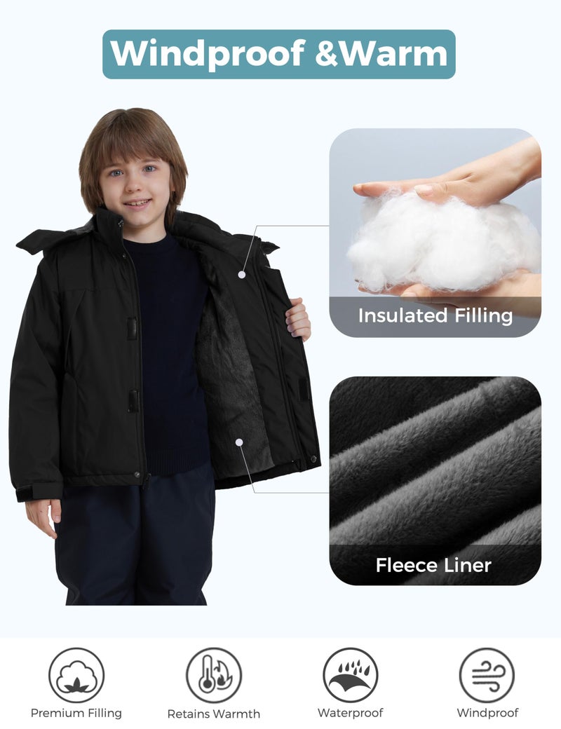 ZSHOW Boys' Snow Jacket Windproof Hooded Winter Coat Waterproof Snowboard Coat (Black,10-12) - Image 4